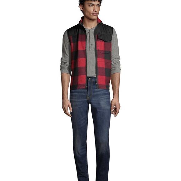 NEW Lands' End Men's Sweater Fleece Vest Red Buffalo Plaid Large 42-44 Full Zip - Picture 3 of 8